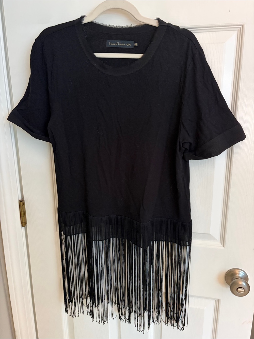 House of Harlow 1960 Black Fringe Tunic Top